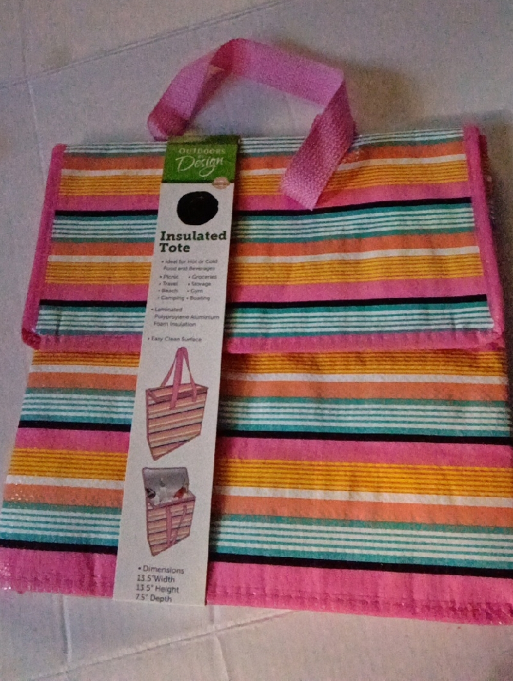 Insulated Striped Tote - Pink Multicolor